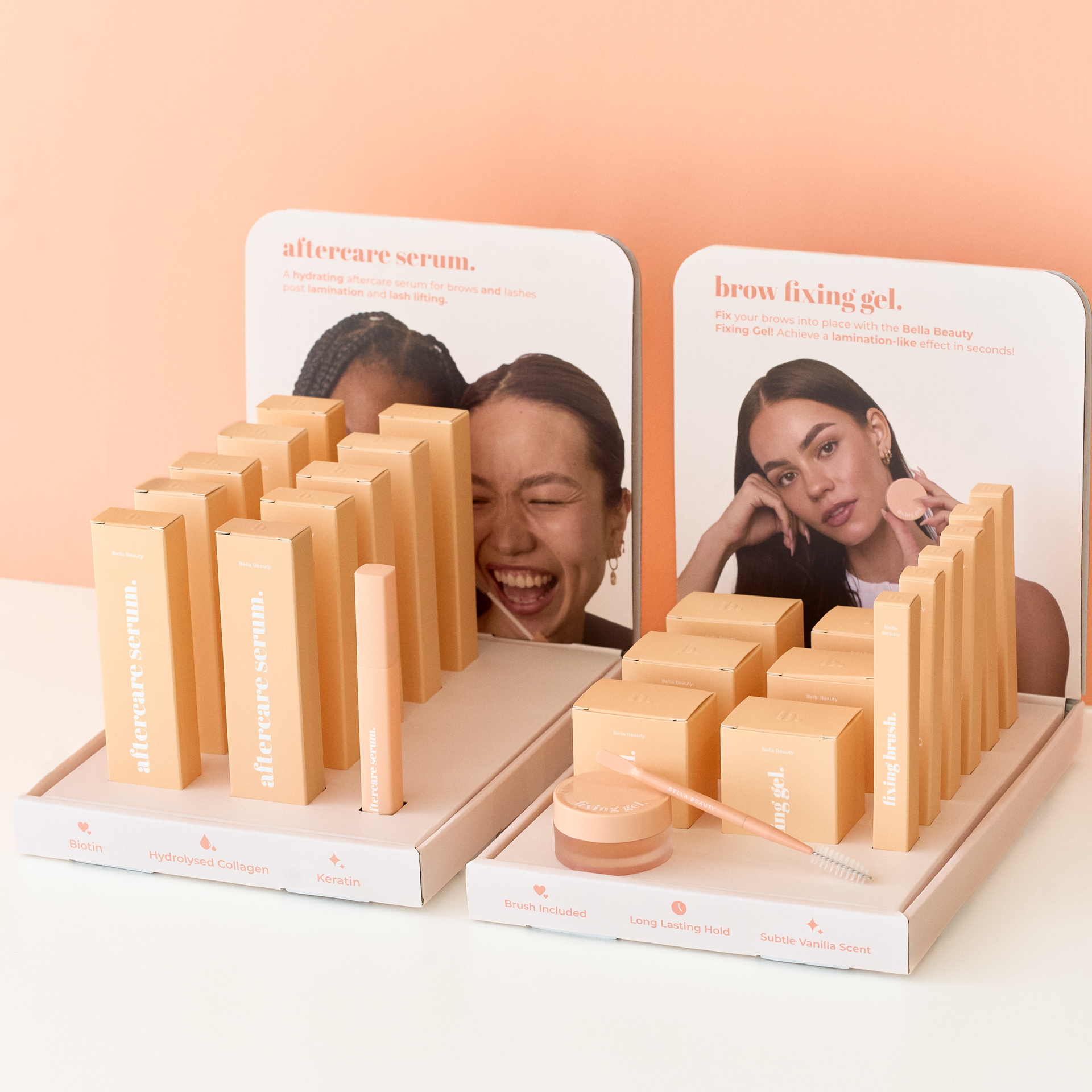 Bella Beauty Pro - Full Retail Starter Pack Starter Pack (11 Aftercare Serums + 7 Fixing Gel & Brushes + 2x Retail Stands)