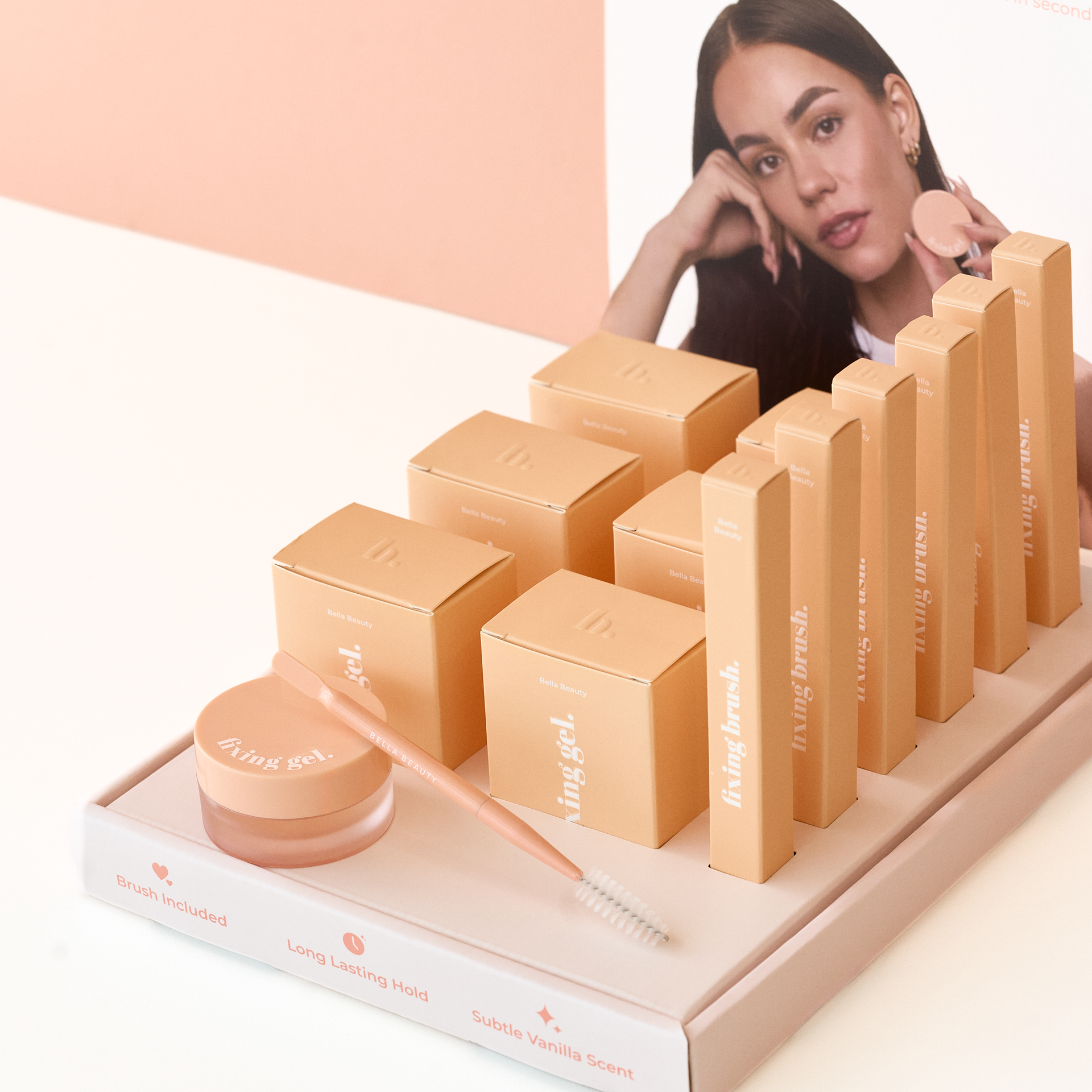Bella Beauty Pro - Brow Fixing Gel Retail Starter Pack (7 Fixing Gel & Brushes + Retail Stand)