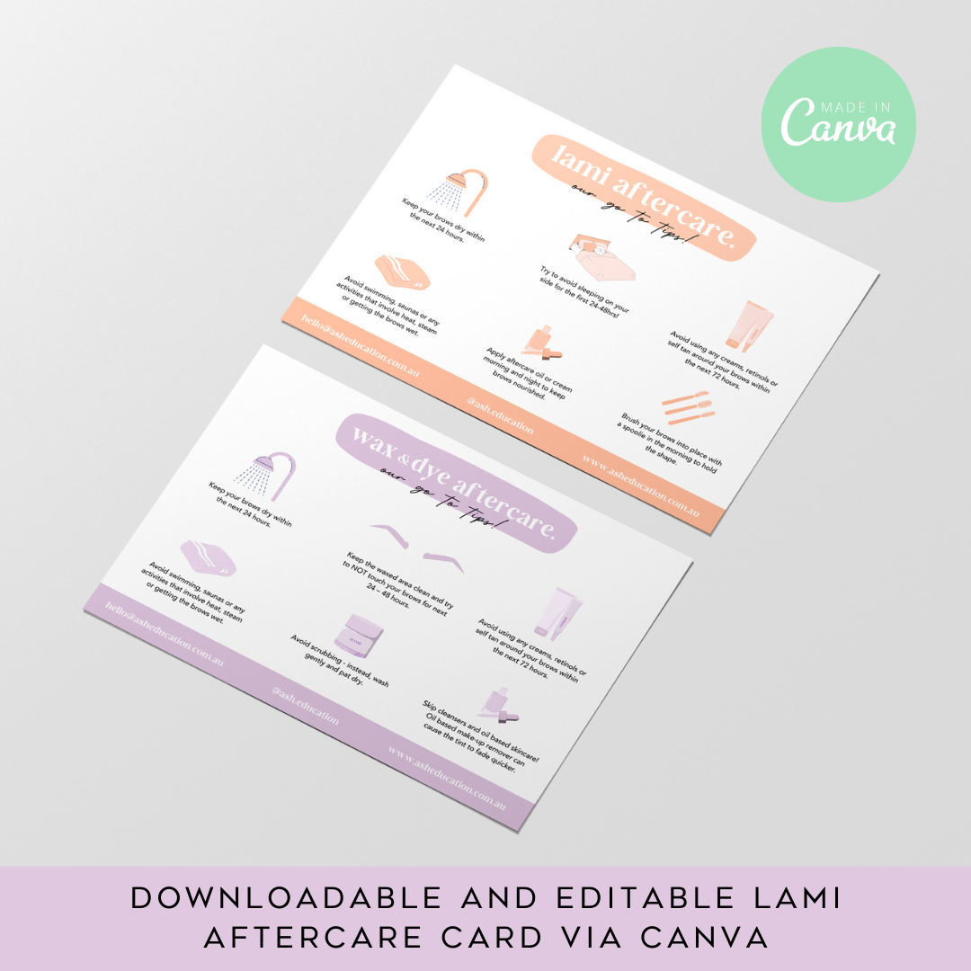 ASH Education - Lamination + Wax & Dye Aftercare Cards (Custom Editable Design)