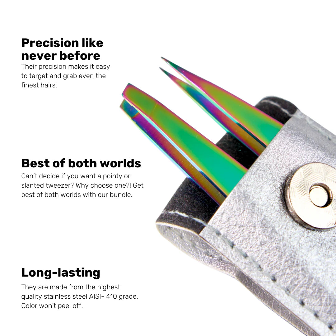 BWH - Pointed and Slanted Tweezer Set w/ Pouch