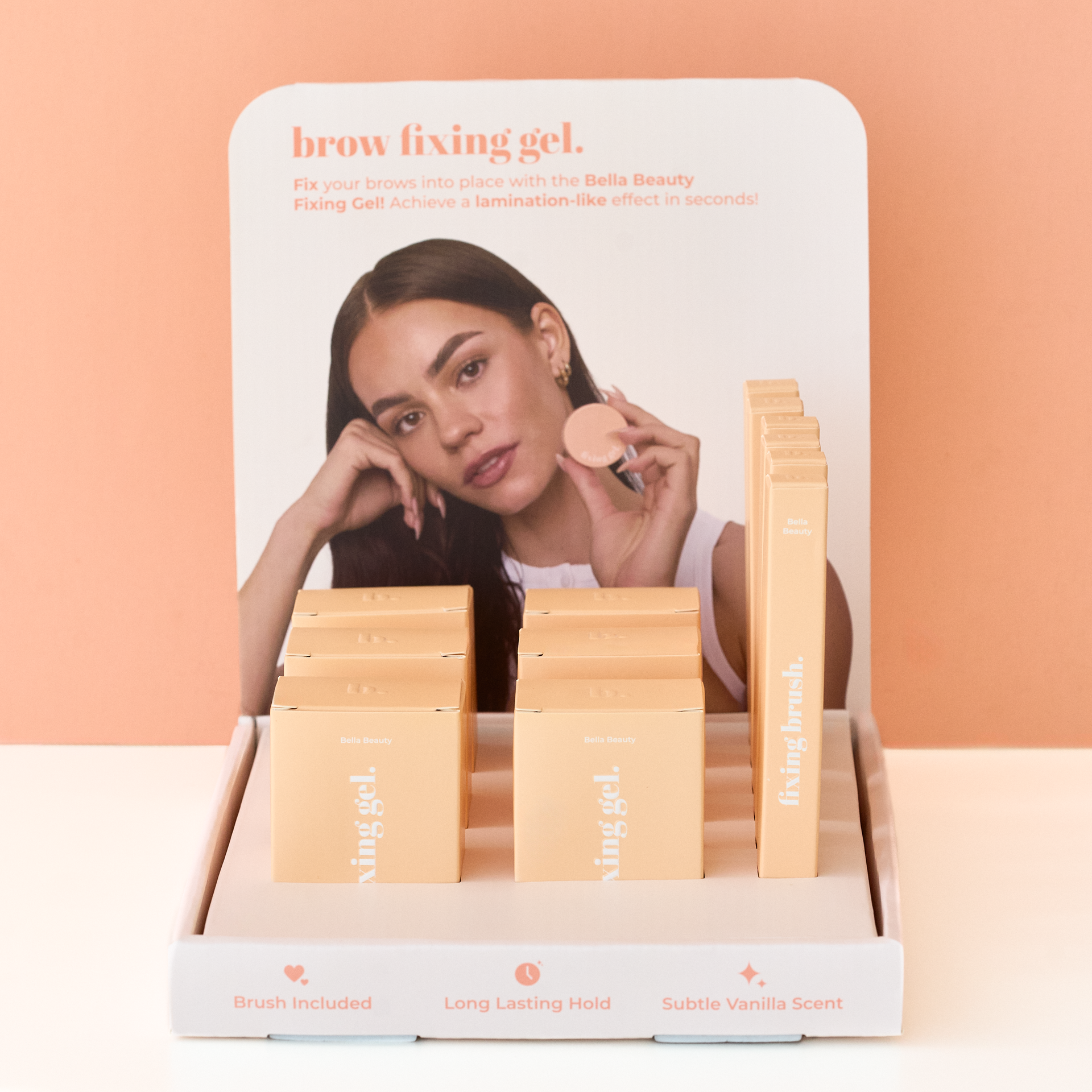 Bella Beauty Pro - Brow Fixing Gel Retail Starter Pack (7 Fixing Gel & Brushes + Retail Stand)
