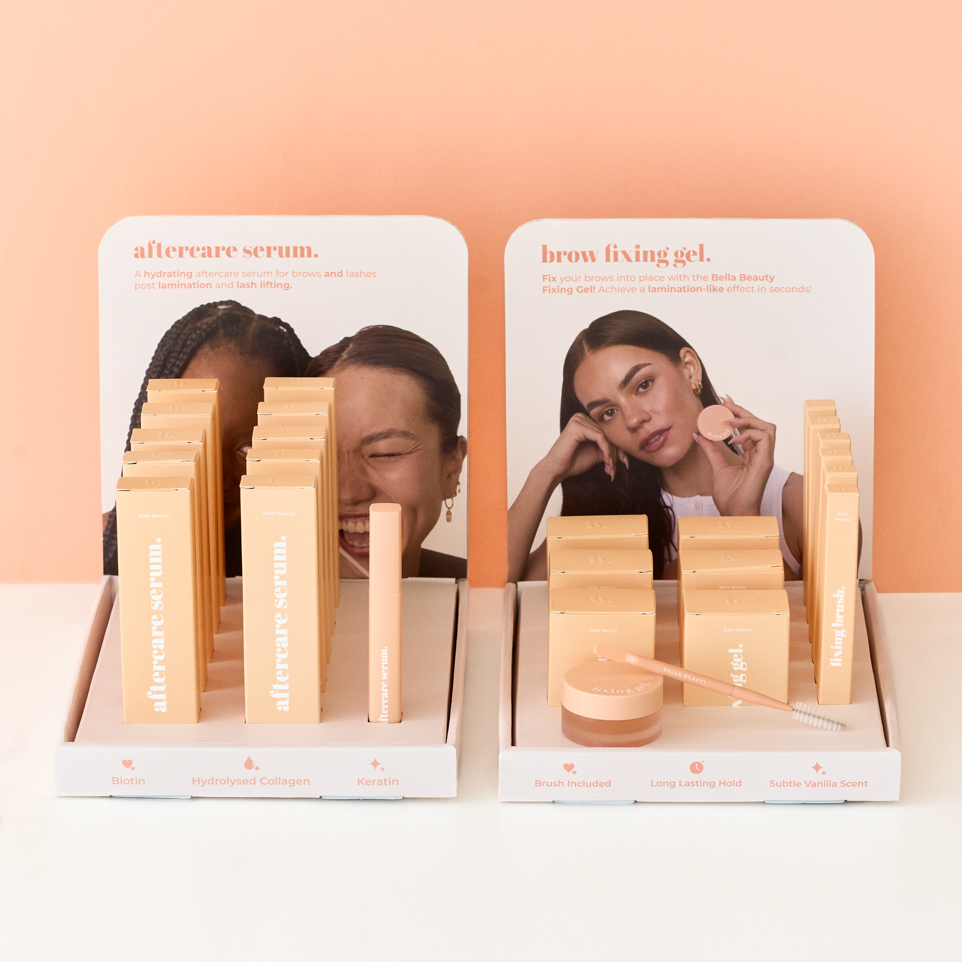 Bella Beauty Pro - Full Retail Starter Pack Starter Pack (11 Aftercare Serums + 7 Fixing Gel & Brushes + 2x Retail Stands)