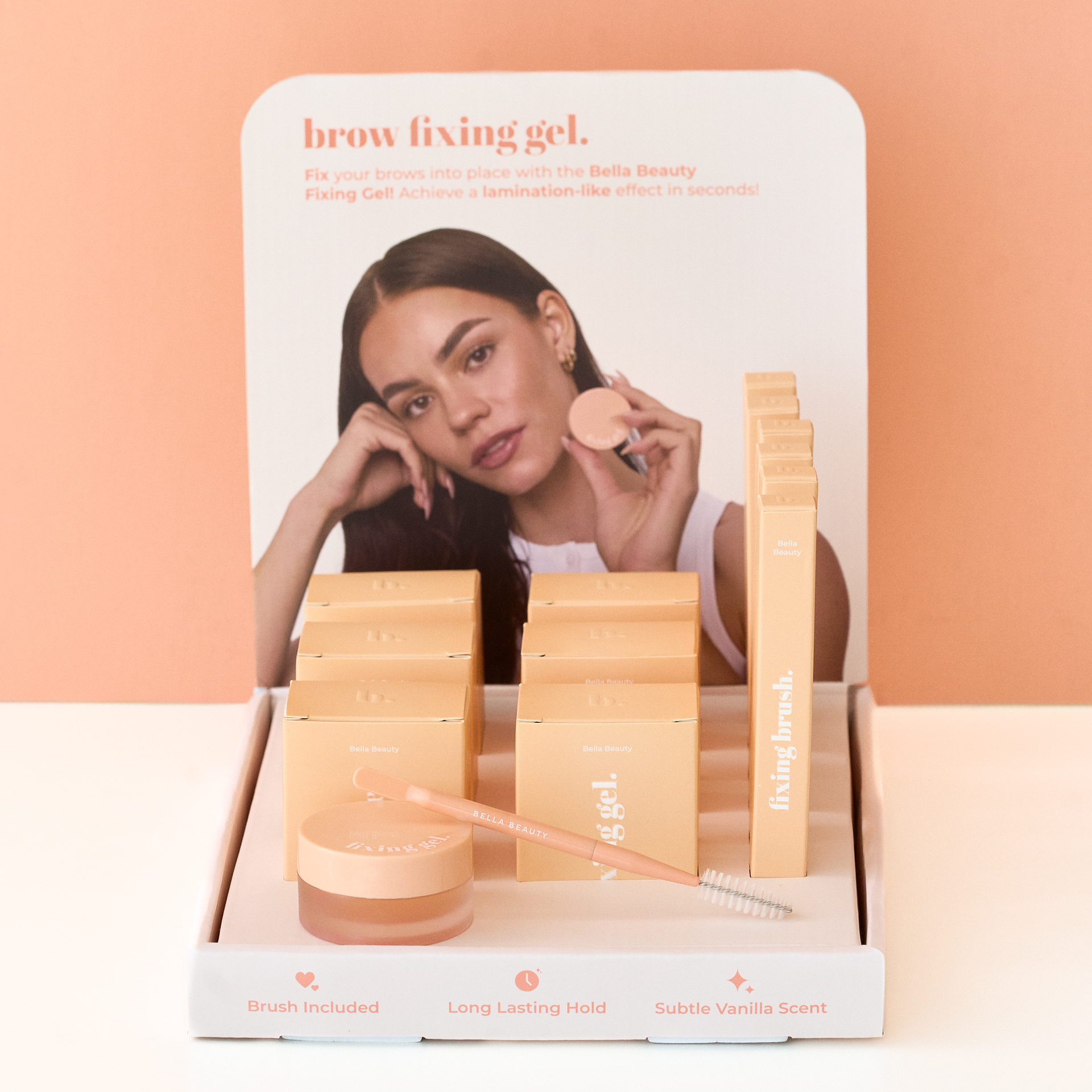 Bella Beauty Pro - Brow Fixing Gel Retail Starter Pack (7 Fixing Gel & Brushes + Retail Stand)
